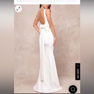 'Lulu's' loving fate white bow square neck backless maxi dress | Bridal